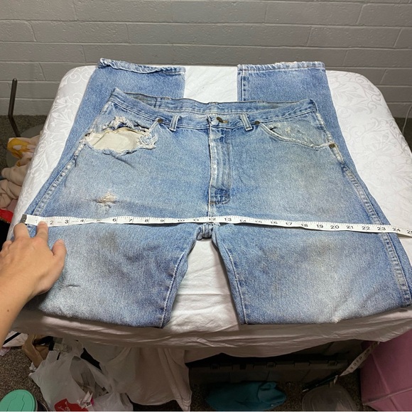 VTG Mid 90’s Wrangler Jeans Made in USA Measure 34x31 (Tag 36x32) Worn Weathered - Picture 6 of 16